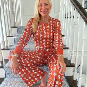 Women's Orange Printed Long Sleeve Pajama Set